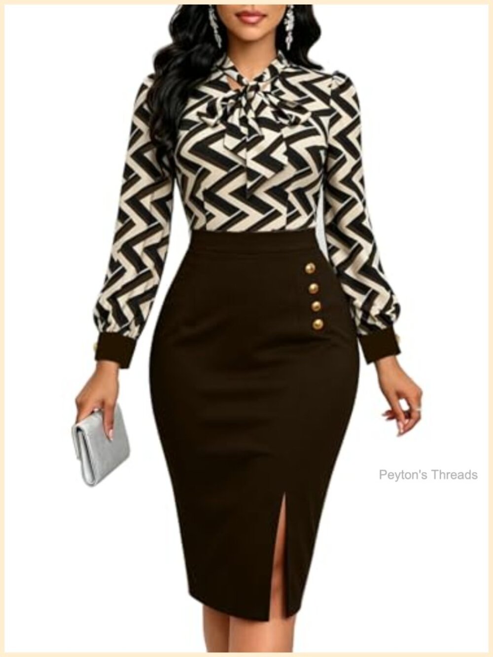 Long Sleeve Midi Pencil Dress Button Split Bodycon Work Office Business